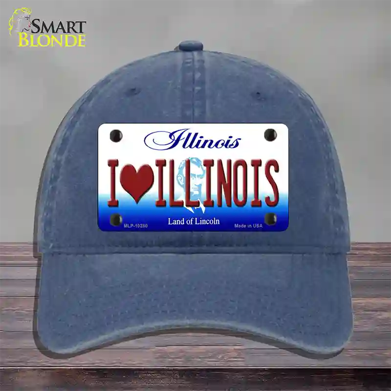 I Love Illinois Novelty License Plate Hat Unconstructed Cotton / Navy