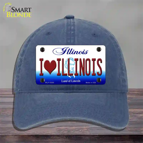 I Love Illinois Novelty License Plate Hat Unconstructed Cotton / Navy