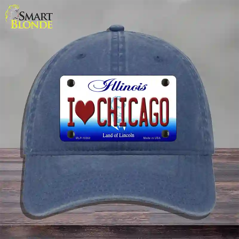 I Love Chicago Illinois Novelty License Plate Hat Unconstructed Cotton / Navy