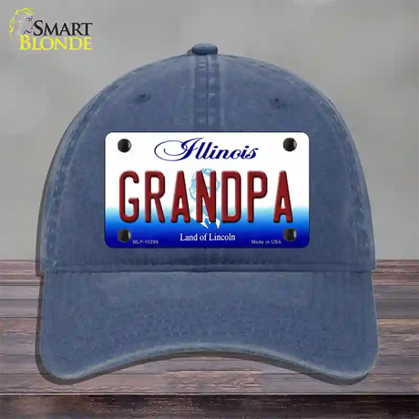 Grandpa Illinois Novelty License Plate Hat Unconstructed Cotton / Navy