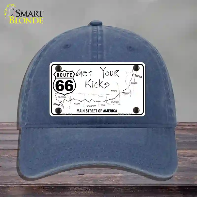 US Route 66 Map Novelty License Plate Hat Unconstructed Cotton / Navy