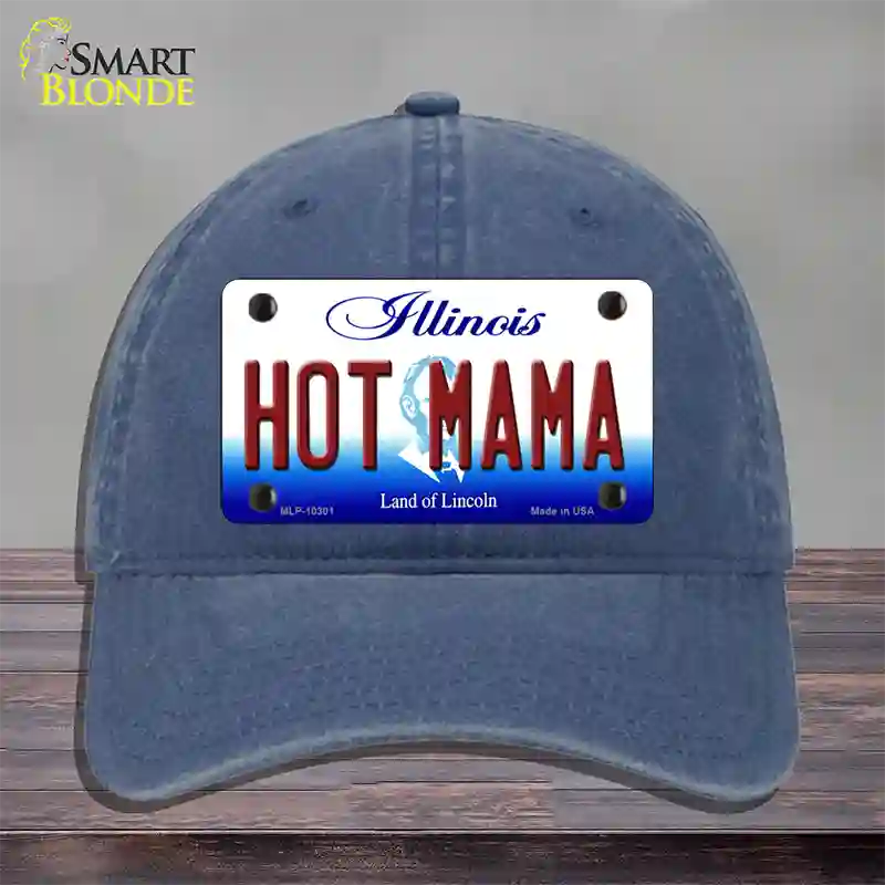 Hot Mama Illinois Novelty License Plate Hat Unconstructed Cotton / Navy