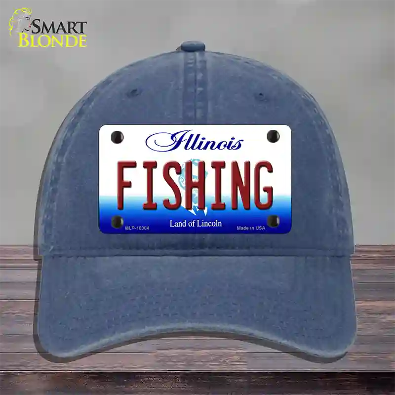 Fishing Illinois Novelty License Plate Hat Unconstructed Cotton / Navy