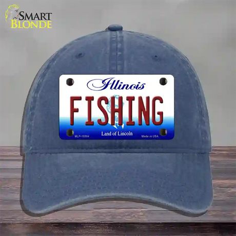 Fishing Illinois Novelty License Plate Hat Unconstructed Cotton / Navy