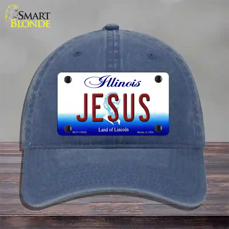 Jesus Illinois Novelty License Plate Hat Unconstructed Cotton / Navy