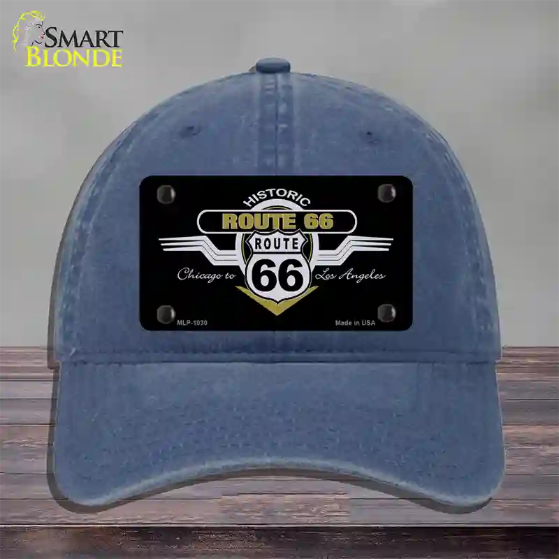 Route 66 Shield Wings Novelty License Plate Hat Unconstructed Cotton / Navy