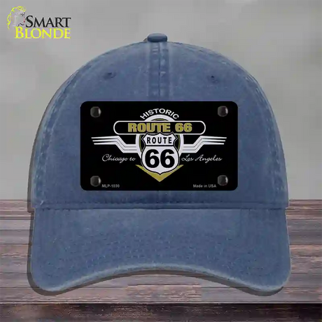 Route 66 Shield Wings Novelty License Plate Hat Unconstructed Cotton / Navy