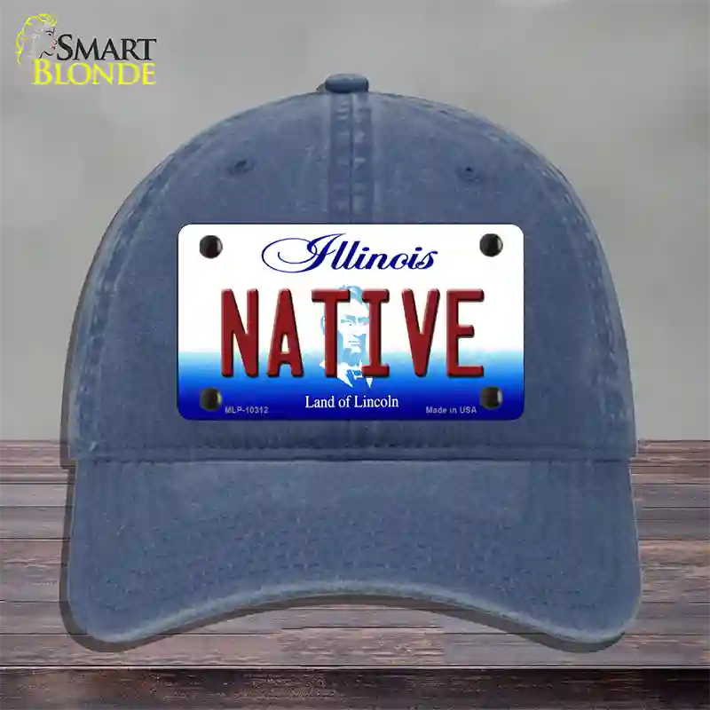 Native Illinois Novelty License Plate Hat Unconstructed Cotton / Navy