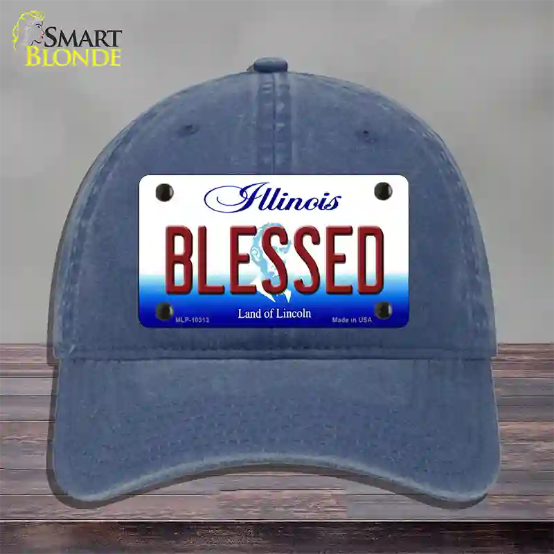 Blessed Illinois Novelty License Plate Hat Unconstructed Cotton / Navy