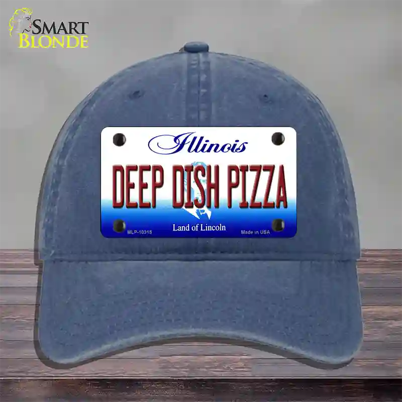 Deep Dish Pizza Illinois Novelty License Plate Hat Unconstructed Cotton / Navy