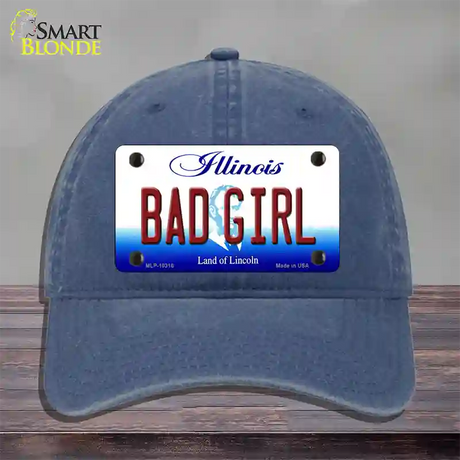 Bad Girl Illinois Novelty License Plate Hat Unconstructed Cotton / Navy