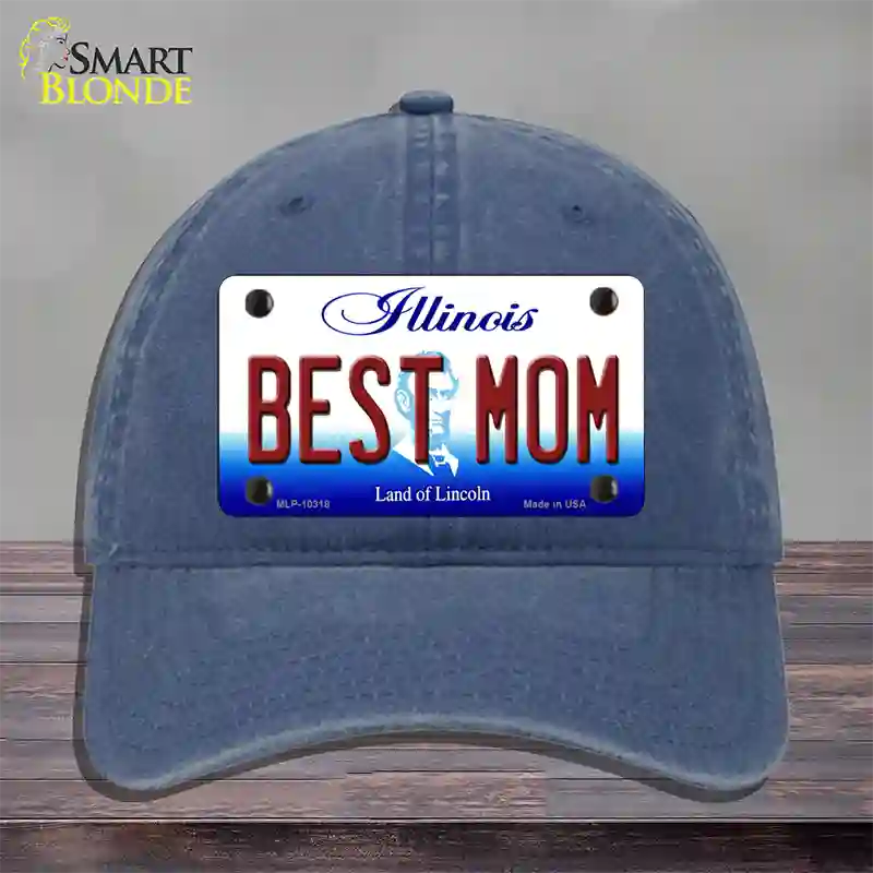 Best Mom Illinois Novelty License Plate Hat Unconstructed Cotton / Navy