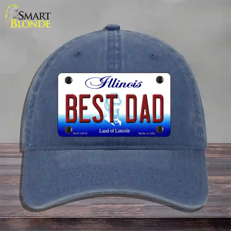 Best Dad Illinois Novelty License Plate Hat Unconstructed Cotton / Navy