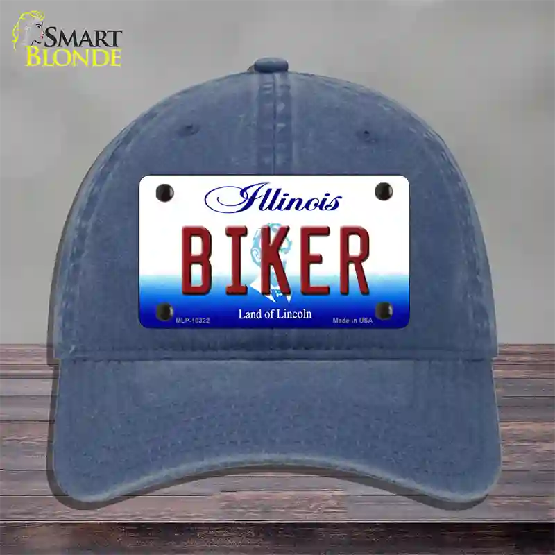 Biker Illinois Novelty License Plate Hat Unconstructed Cotton / Navy