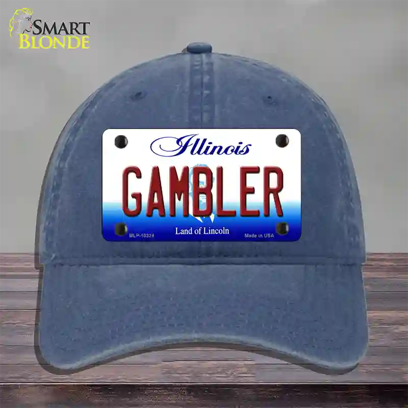 Gambler Illinois Novelty License Plate Hat Unconstructed Cotton / Navy