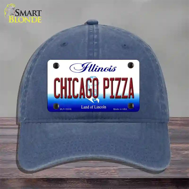 Chicago Pizza Illinois Novelty License Plate Hat Unconstructed Cotton / Navy