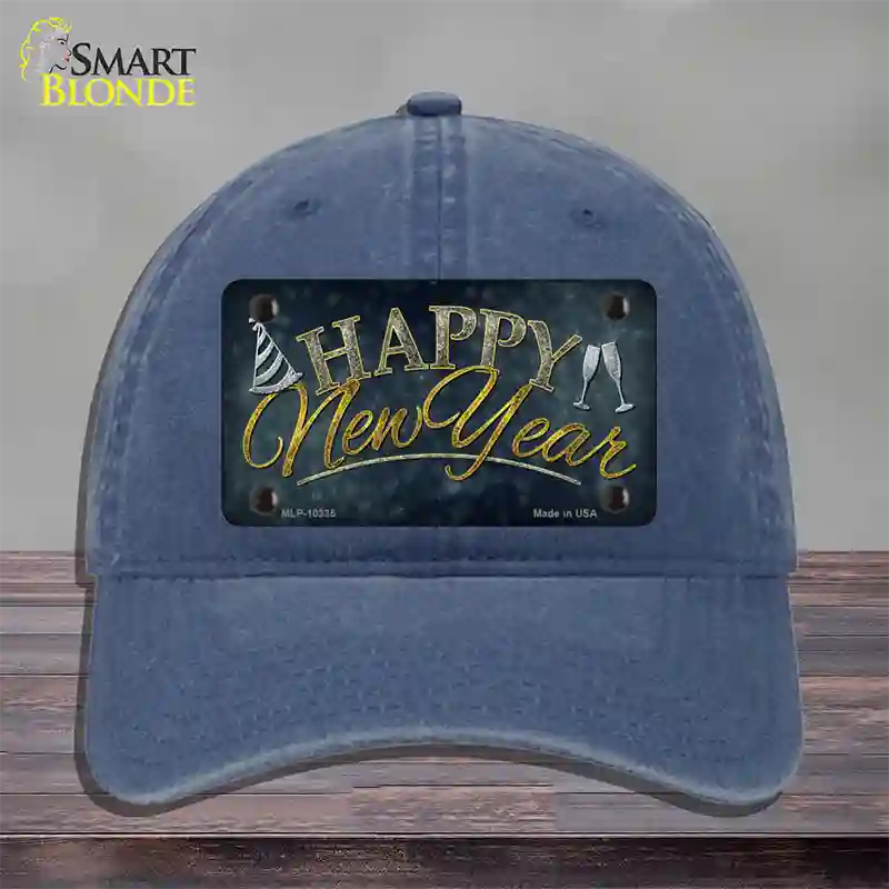 Happy New Year Novelty License Plate Hat Unconstructed Cotton / Navy