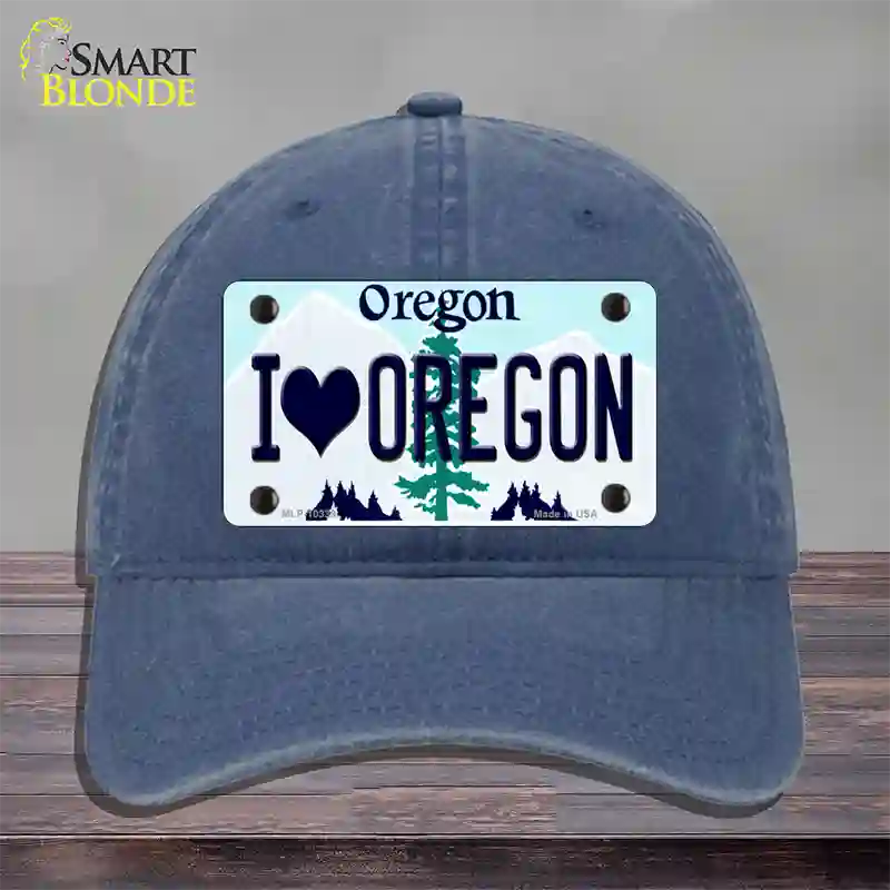 I Love Oregon Novelty License Plate Hat Unconstructed Cotton / Navy