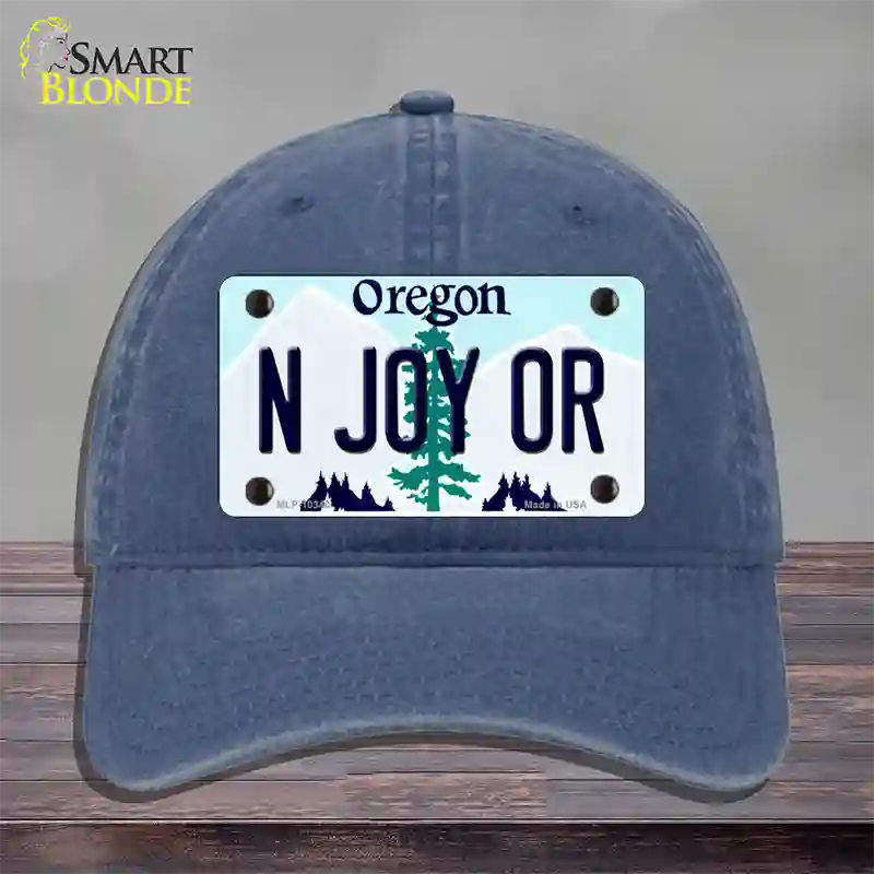 N Joy OR Oregon Novelty License Plate Hat Unconstructed Cotton / Navy