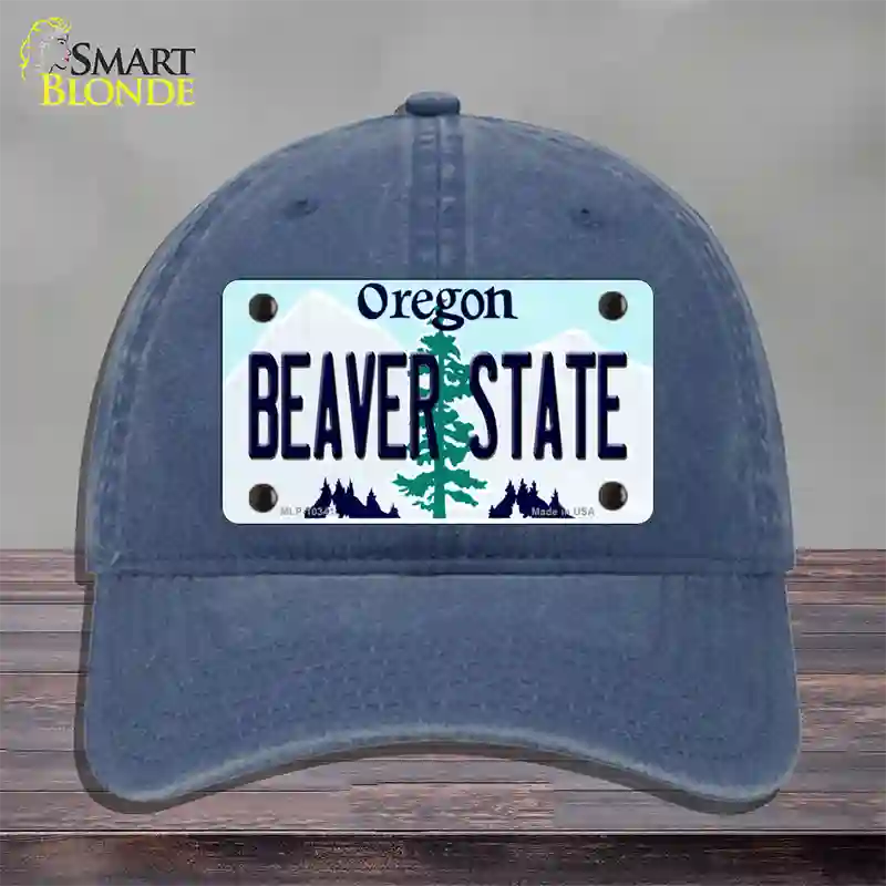 Beaver State Oregon Novelty License Plate Hat Unconstructed Cotton / Navy