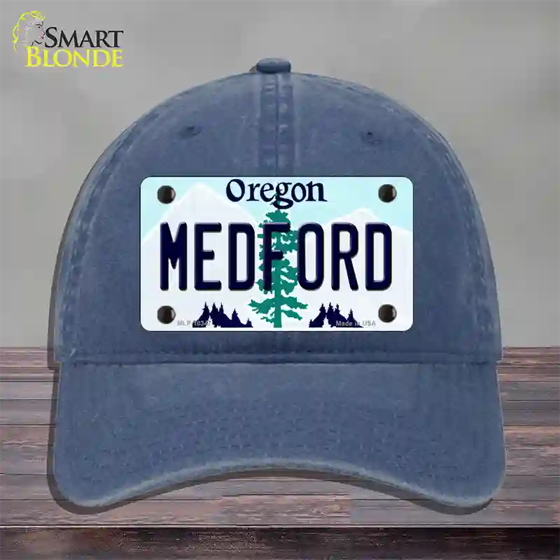 Medford Oregon Novelty License Plate Hat Unconstructed Cotton / Navy