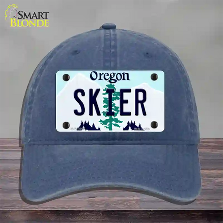 Skier Oregon Novelty License Plate Hat Unconstructed Cotton / Navy