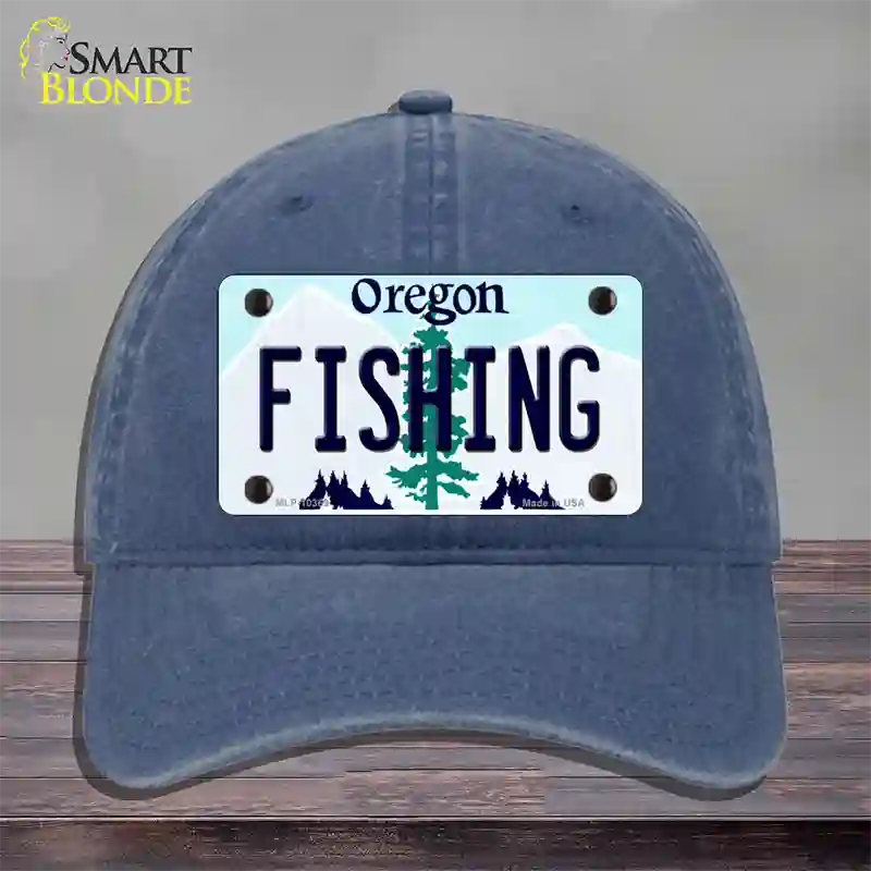 Fishing Oregon Novelty License Plate Hat Unconstructed Cotton / Navy