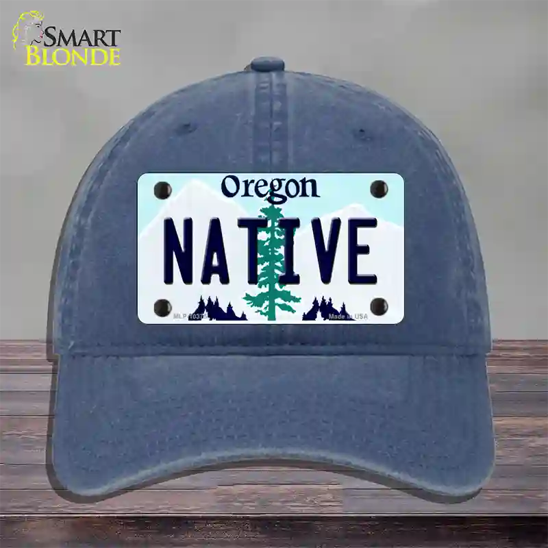 Native Oregon Novelty License Plate Hat Unconstructed Cotton / Navy