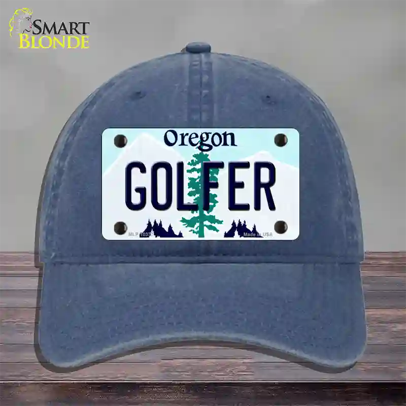 Golfer Oregon Novelty License Plate Hat Unconstructed Cotton / Navy