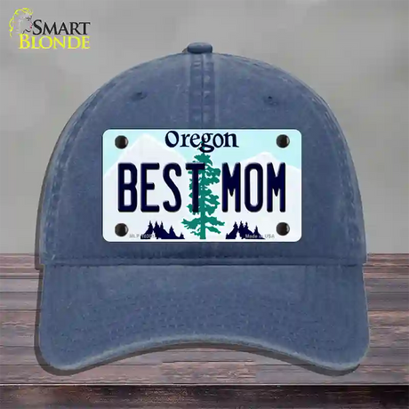 Best Mom Oregon Novelty License Plate Hat Unconstructed Cotton / Navy