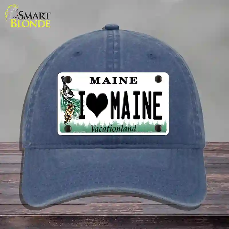 I Love Maine Novelty License Plate Hat Unconstructed Cotton / Navy