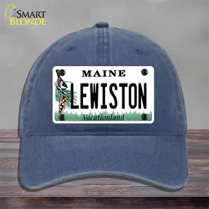 Lewiston Maine Novelty License Plate Hat Unconstructed Cotton / Navy