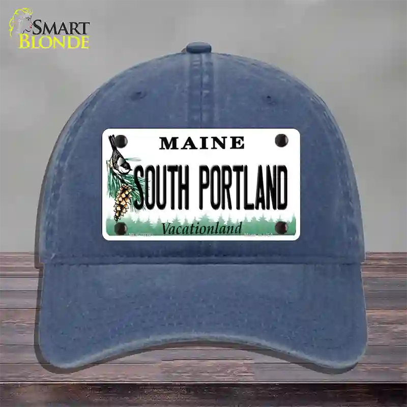 South Portland Maine Novelty License Plate Hat Unconstructed Cotton / Navy