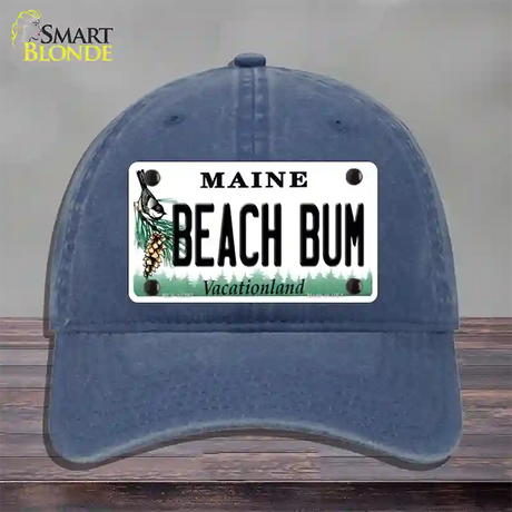 Beach Bum Maine Novelty License Plate Hat Unconstructed Cotton / Navy