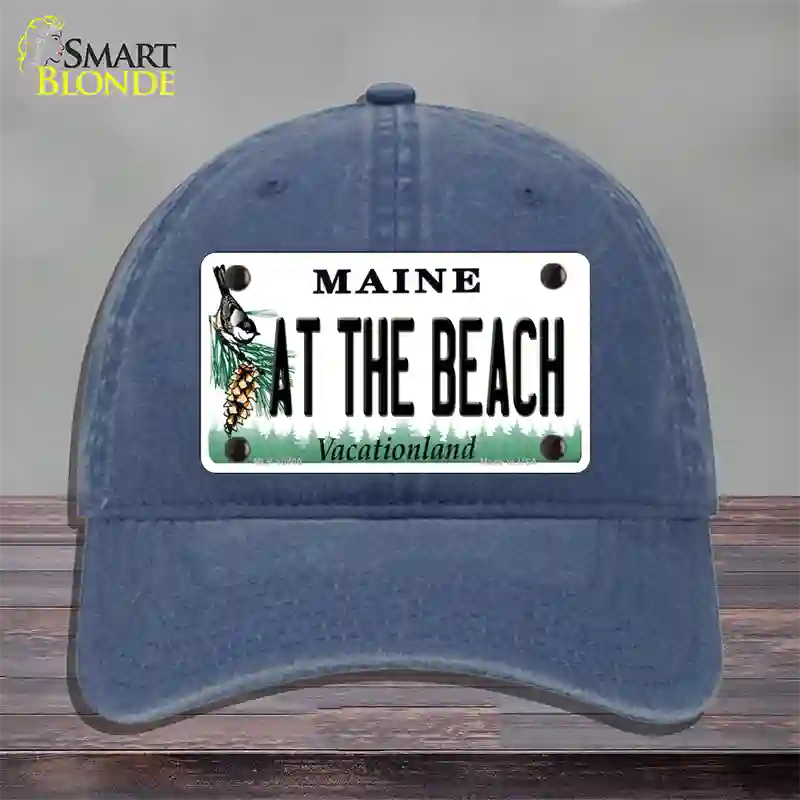 At The Beach Maine Novelty License Plate Hat Unconstructed Cotton / Navy