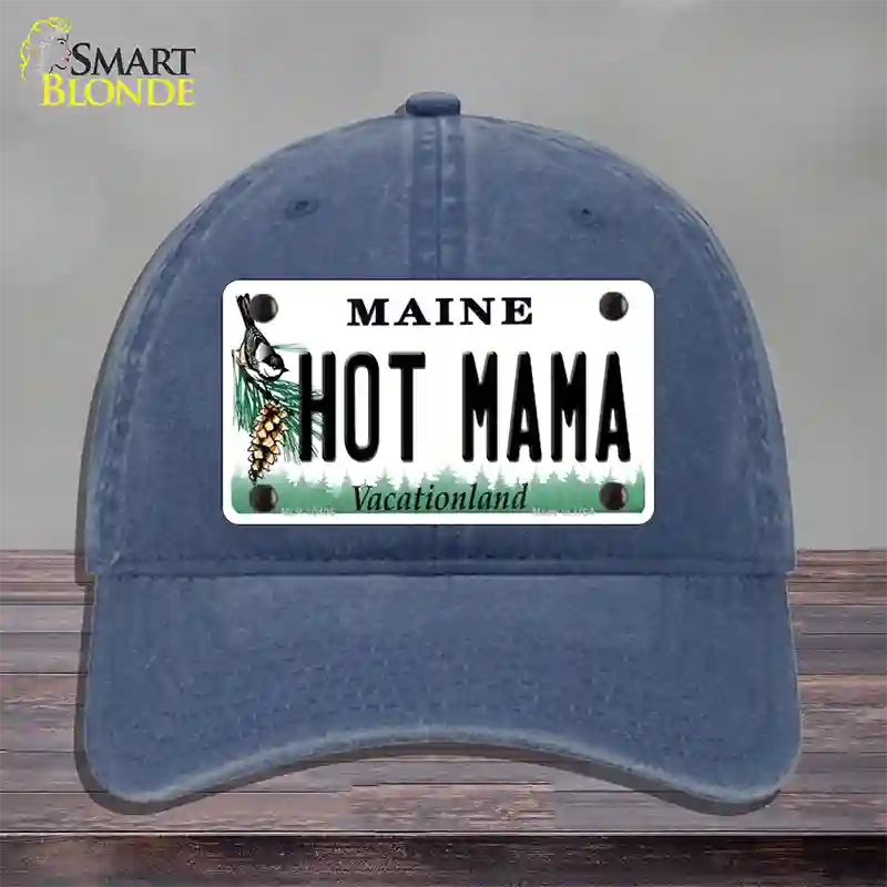 Hot Mama Maine Novelty License Plate Hat Unconstructed Cotton / Navy