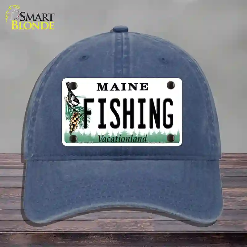 Fishing Maine Novelty License Plate Hat Unconstructed Cotton / Navy