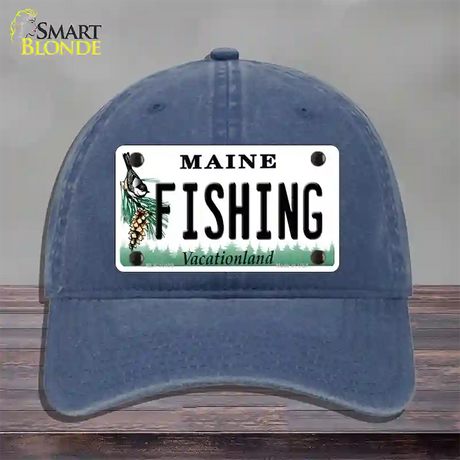 Fishing Maine Novelty License Plate Hat Unconstructed Cotton / Navy