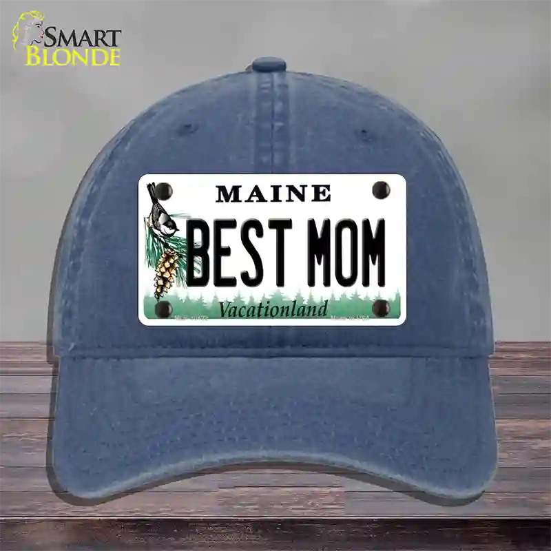 Best Mom Maine Novelty License Plate Hat Unconstructed Cotton / Navy