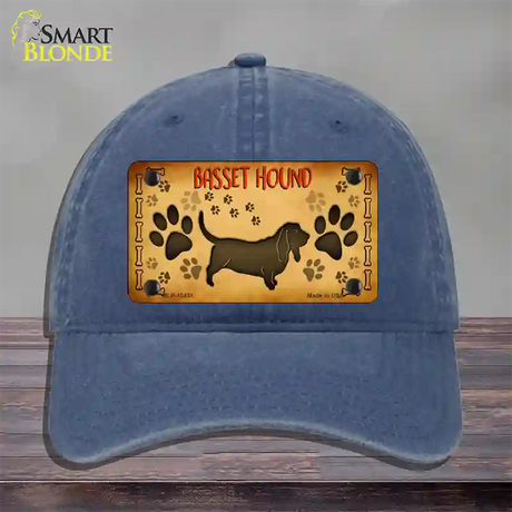 Basset Hound Novelty License Plate Hat Unconstructed Cotton / Navy