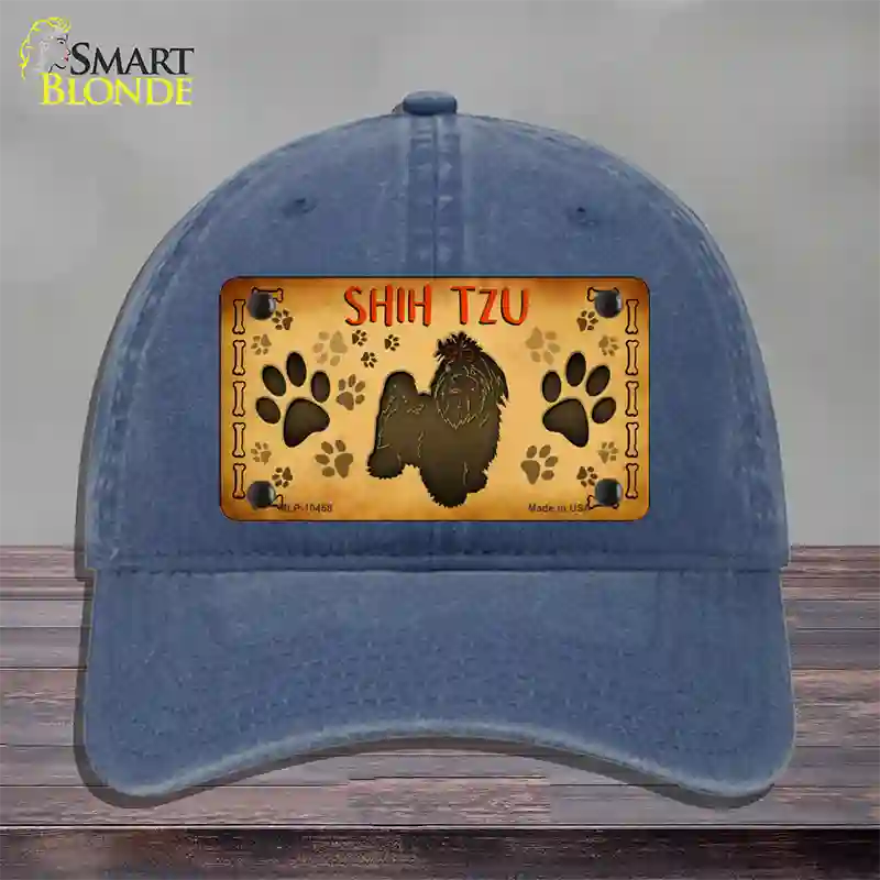 Shih Tzu Novelty License Plate Hat Unconstructed Cotton / Navy