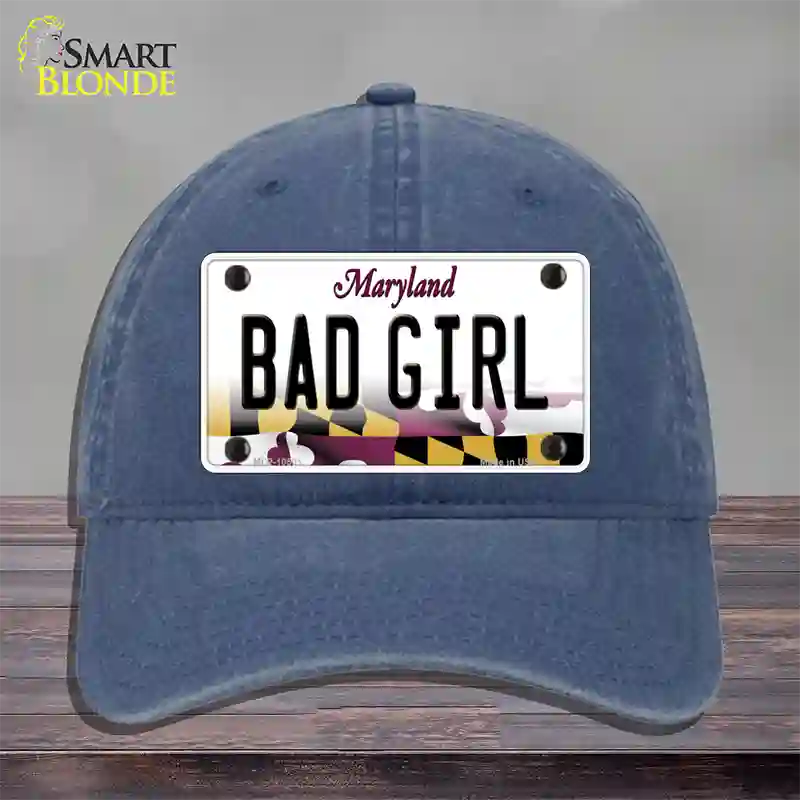 Bad Girl Maryland Novelty License Plate Hat Unconstructed Cotton / Navy