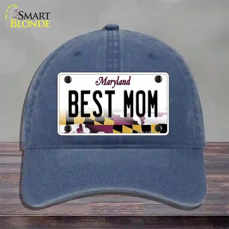 Best Mom Maryland Novelty License Plate Hat Unconstructed Cotton / Navy