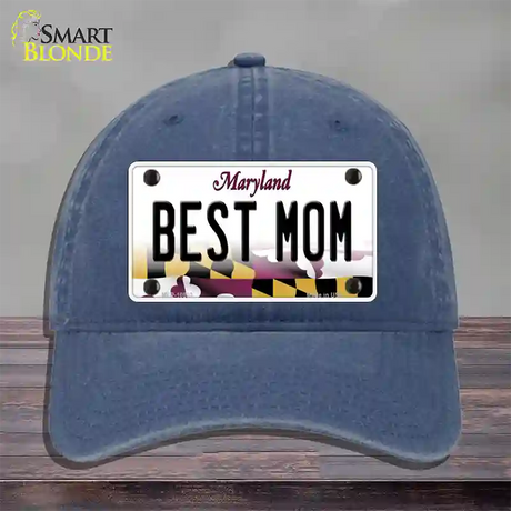 Best Mom Maryland Novelty License Plate Hat Unconstructed Cotton / Navy