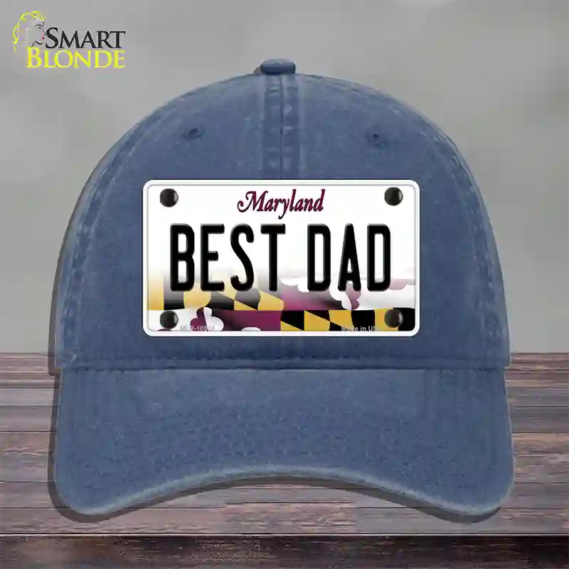 Best Dad Maryland Novelty License Plate Hat Unconstructed Cotton / Navy