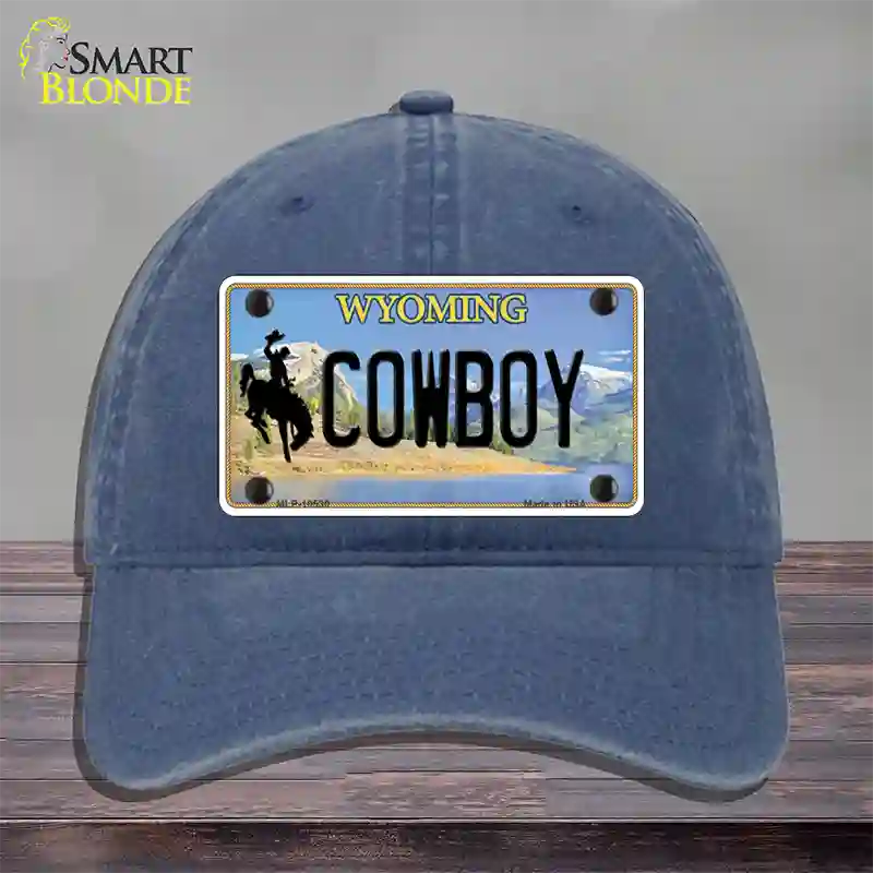 Cowboy Wyoming Novelty License Plate Hat Unconstructed Cotton / Navy