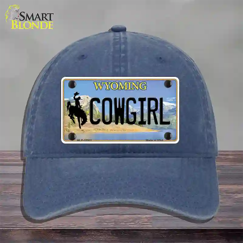 Cowgirl Wyoming Novelty License Plate Hat Unconstructed Cotton / Navy