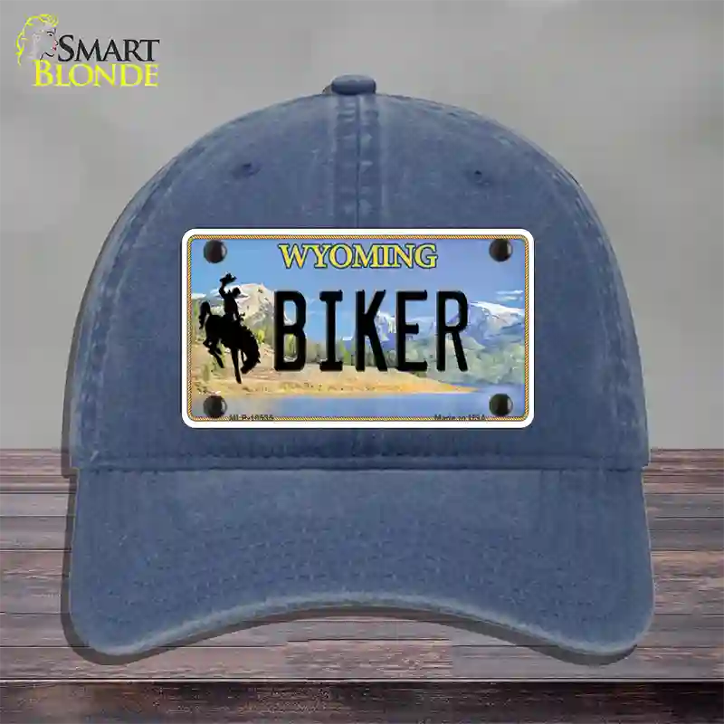 Biker Wyoming Novelty License Plate Hat Unconstructed Cotton / Navy