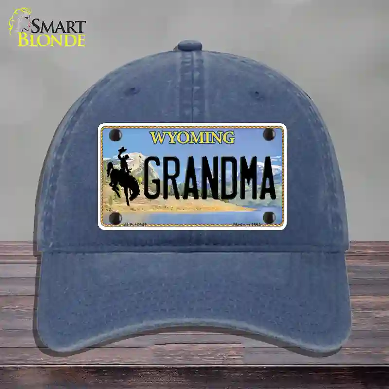 Grandma Wyoming Novelty License Plate Hat Unconstructed Cotton / Navy