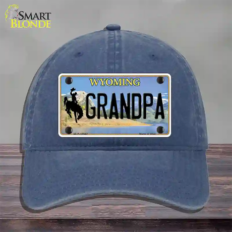 Grandpa Wyoming Novelty License Plate Hat Unconstructed Cotton / Navy